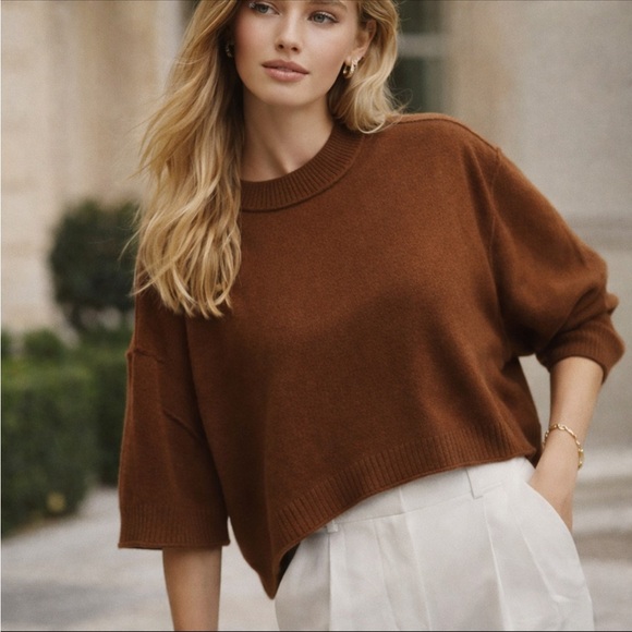 Anthropologie Sweaters - Anthropologie brown cashmere short sleeve luxe luxury Sweater brown 51677